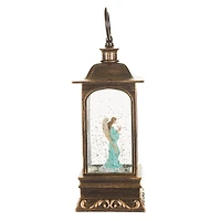 Musical Bronze Plastic Lantern Warm White LED Snow Globe Angel and Swirling Glitter