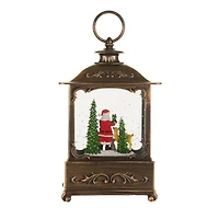 Musical Bronze Plastic Lantern Warm White LED Snow Globe Santa & Forest Animals