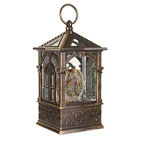 Musical Bronze Plastic Lantern Warm White LED Snow Globe Nativity Scene