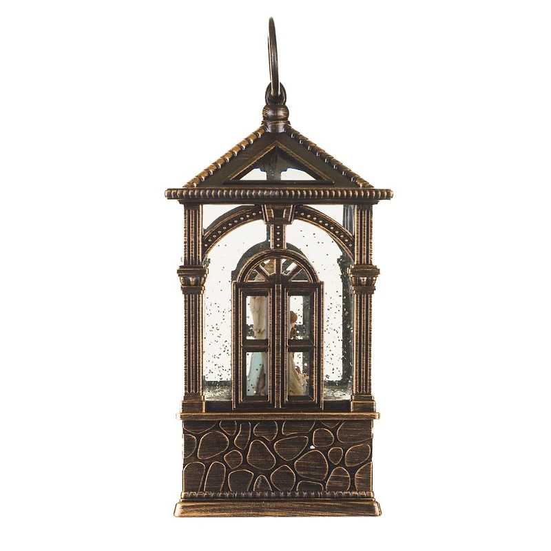 Musical Bronze Plastic Lantern Warm White LED Snow Globe Nativity Scene