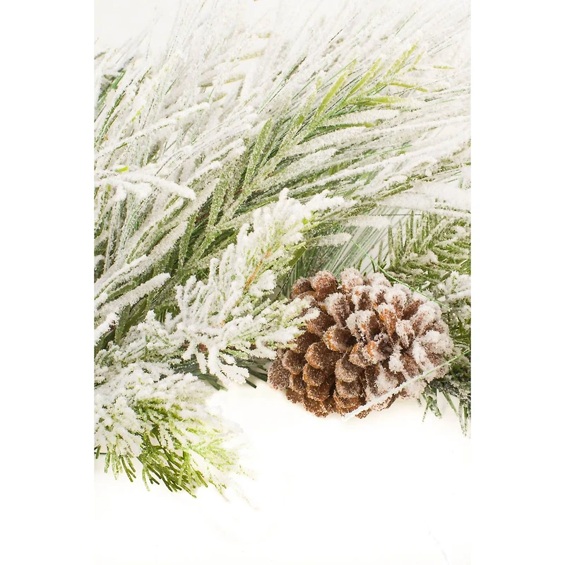 Hanging Flocked White and Green Plastic Mixed Foliage Wreath