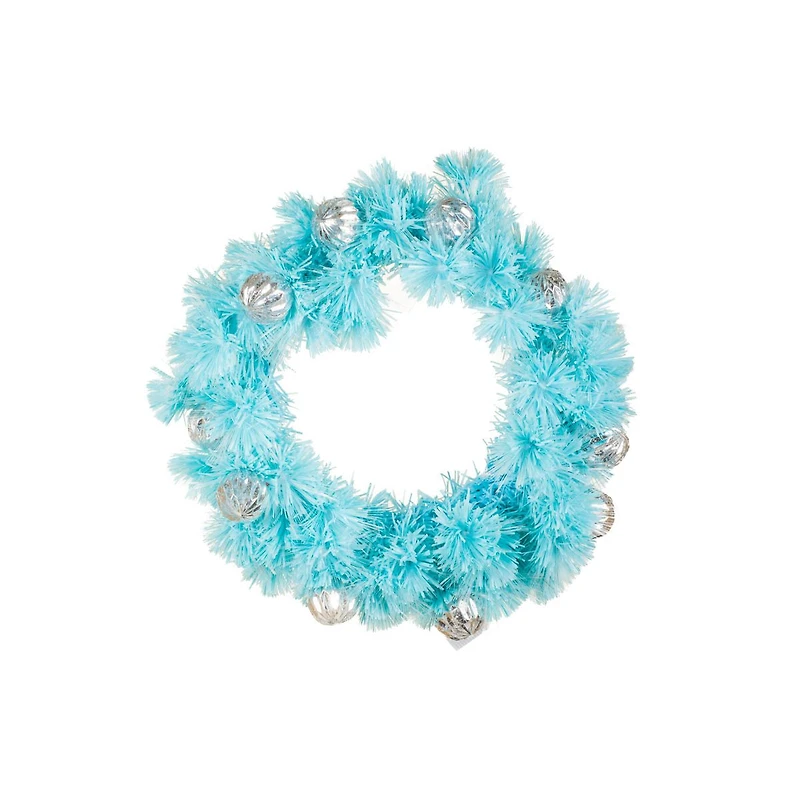 Aqua Plastic Ribbon Pine Cool White Fiber Optic Wreath Silver Bulbs