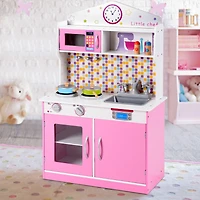 Kids Wooden Pretend Cooking Playset Cookware Play Set Kitchen Toys Toddler Gift - Pink