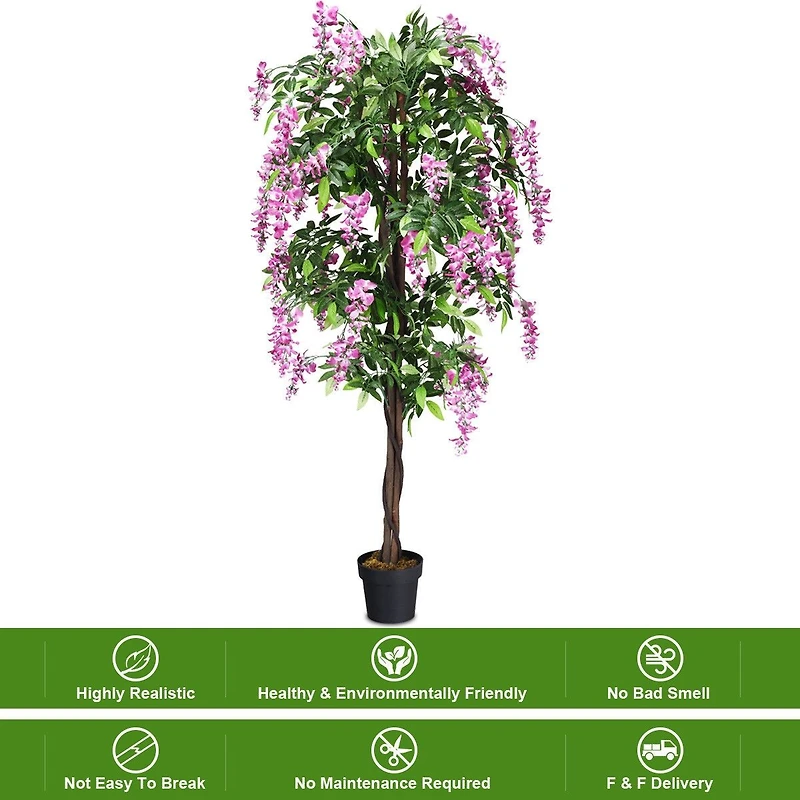 6-Feet Artificial Wisteria Silk Indoor-Outdoor Tree - 1 Piece