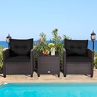 3-Piece Cushioned Rattan Patio Conversation Set, Coffee Table