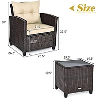 3-Piece Cushioned Rattan Patio Conversation Set, Coffee Table