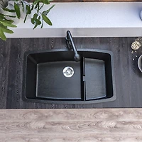 BloomBath Granite Double Bowl Top Mount Kitchen Sink - Black