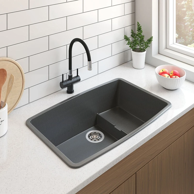 BloomBath Granite Double Bowl Top Mount Kitchen Sink - Grey