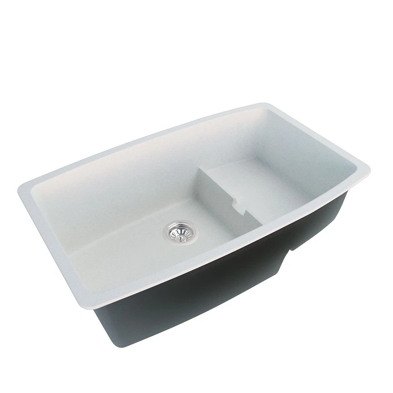 BloomBath Granite Double Bowl Top Mount Kitchen Sink - White