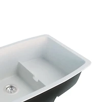 BloomBath Granite Double Bowl Top Mount Kitchen Sink - White