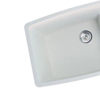 BloomBath Évier de cuisine en granite à double bac encastré par le dessus – Blanc