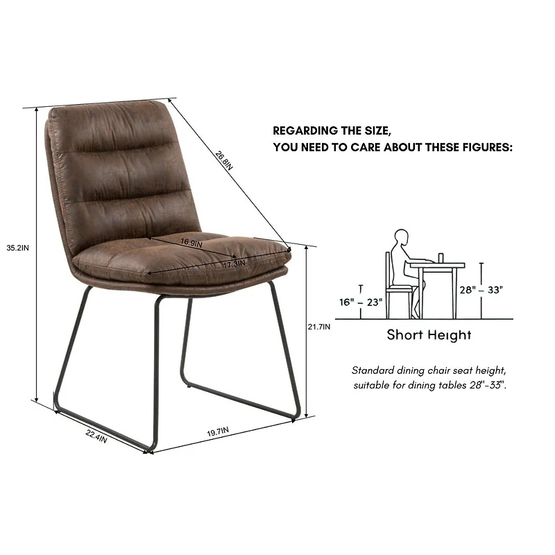 Industrial Vintage-Style  Upholstered Dining Chairs, Set of 2 - Brown