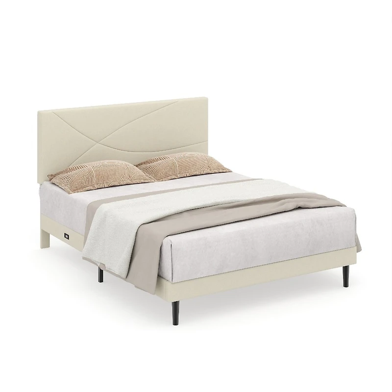 Cadre de lit grand rembourré Foothill beige avec ports USB et lumières LED