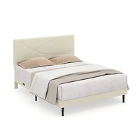 Cadre de lit grand rembourré Foothill beige avec ports USB et lumières LED
