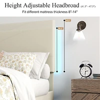 Cadre de lit grand rembourré Foothill beige avec ports USB et lumières LED