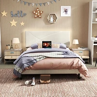 Cadre de lit grand rembourré Foothill beige avec ports USB et lumières LED