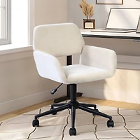 Adjustable Swivel Office Chair with Armrests in Beige Chenille Fabric by Maison Classique