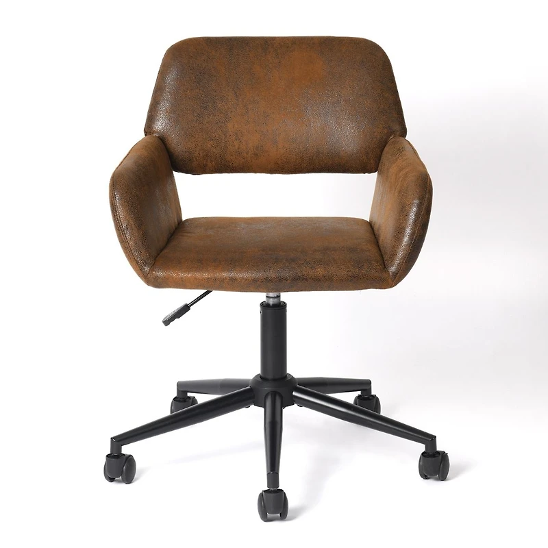 Adjustable Brown Suede Swivel Office Chair with Armrests by Maison Classique