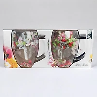 Double Wall Mugs, Set of 2 - Floating Flowers