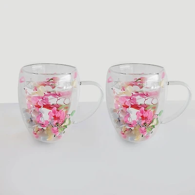 Double Wall Mugs, Set of 2 - Floating Flowers