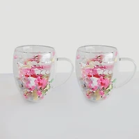 Double Wall Mugs, Set of 2 - Floating Flowers