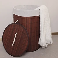 Collapsible Round Hamper with Bamboo Lid