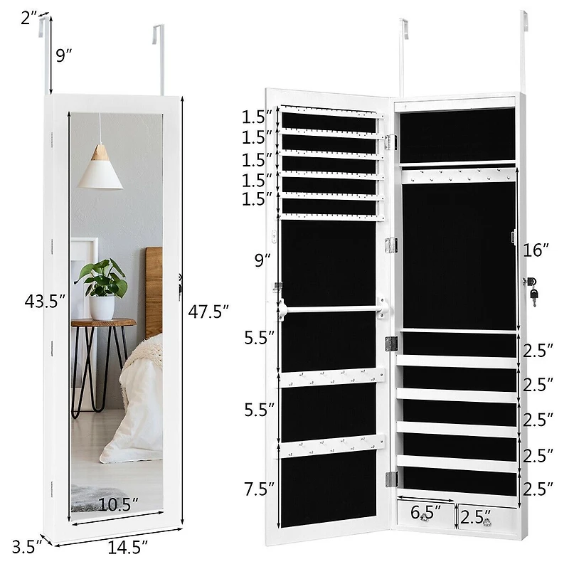Lockable Armoire Jewelry Cabinet, LED Lights