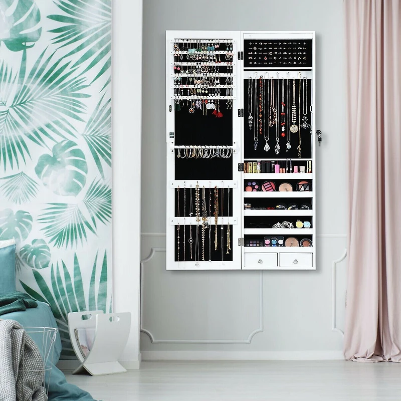Lockable Armoire Jewelry Cabinet, LED Lights