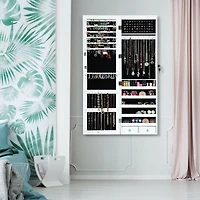 Lockable Armoire Jewelry Cabinet, LED Lights