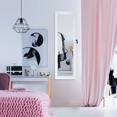 Lockable Armoire Jewelry Cabinet, LED Lights