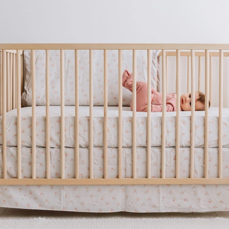 Housse à langer et drap contour en coton pour lit de bébé Fleurs, 2 pièces