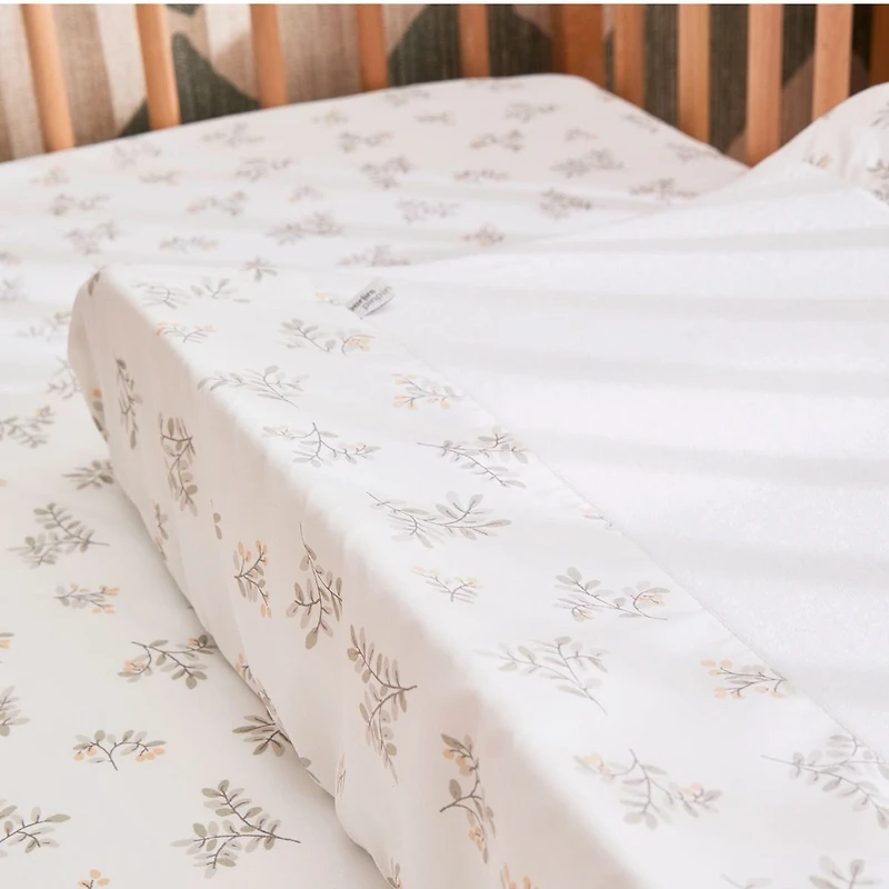 Housse à langer et drap contour en coton pour lit de bébé Feuilles, 2 pièces