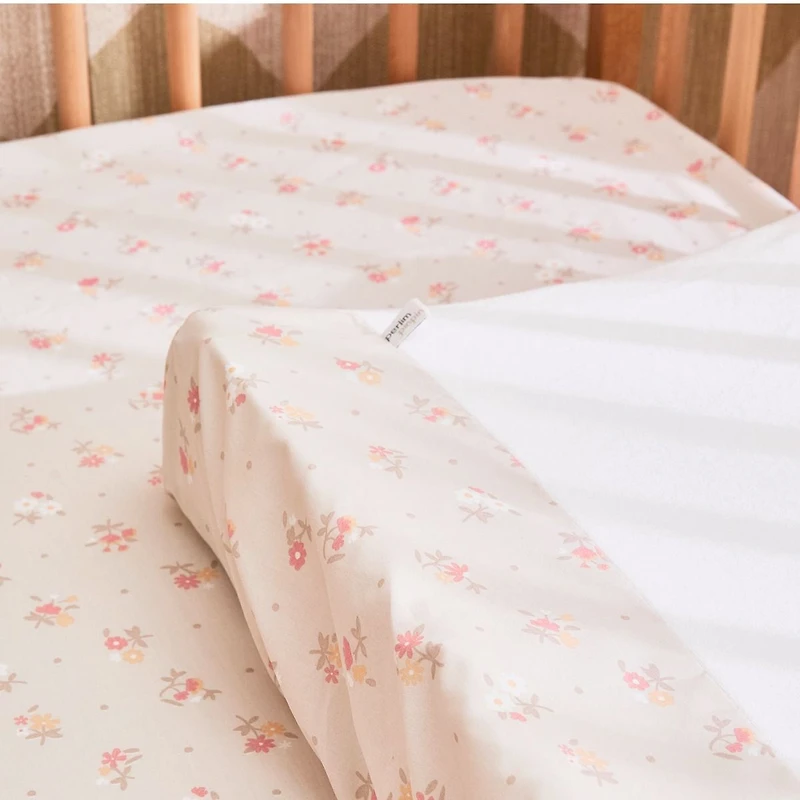 Housse à langer et drap contour en coton pour lit de bébé Fleurs, 2 pièces