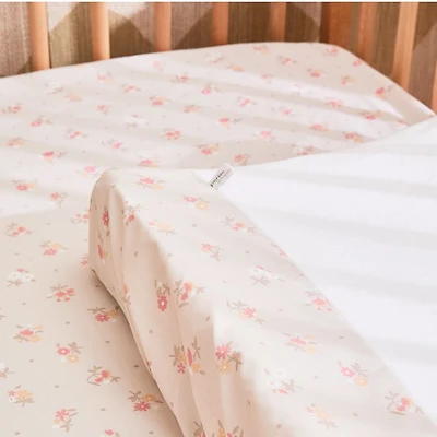 Housse à langer et drap contour en coton pour lit de bébé Fleurs, 2 pièces