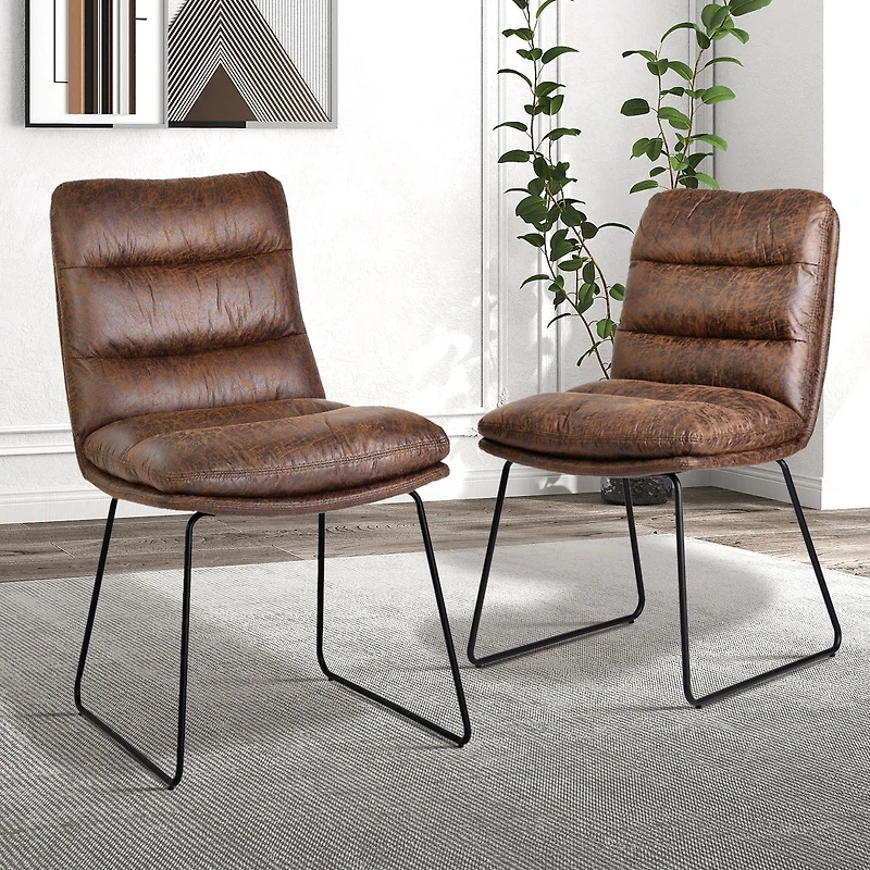 Industrial Vintage-Style  Upholstered Dining Chairs, Set of 2 - Brown
