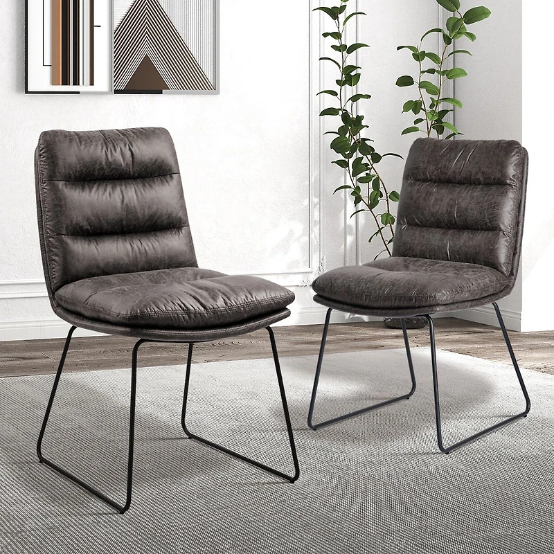 Industrial Vintage-Style Upholstered Dining Chairs, Set of 2 - Grey