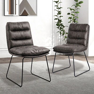 Industrial Vintage-Style Upholstered Dining Chairs, Set of 2 - Grey