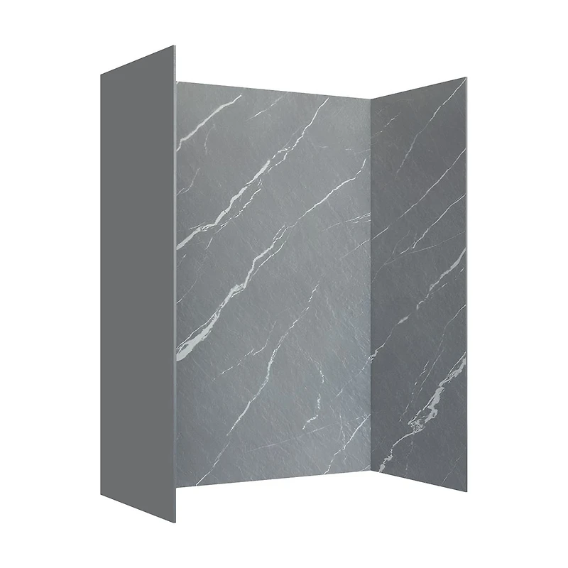 Ebblyn Stone-Effect Shower Wall Panel Surround, Set of 3 - Grey Marble