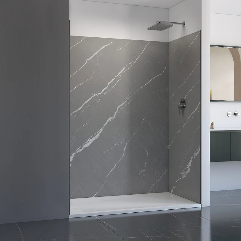 Ebblyn Stone-Effect Shower Wall Panel Surround, Set of 3 - Grey Marble