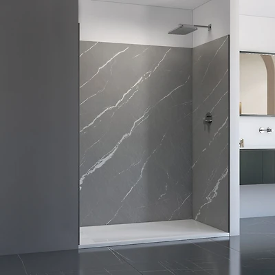 Ebblyn Stone-Effect Shower Wall Panel Surround, Set of 3 - Grey Marble