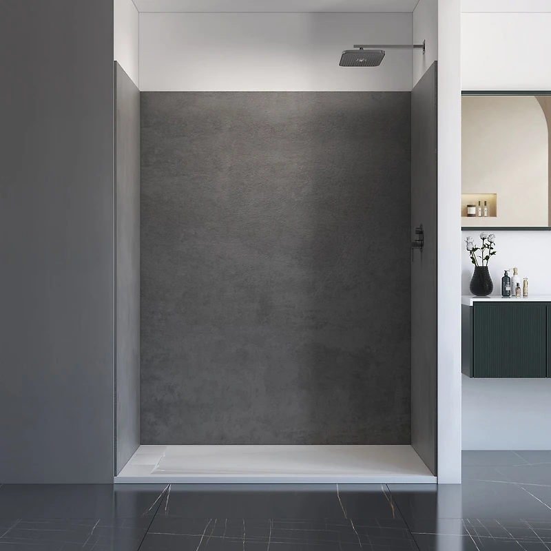 Ebblyn Stone-Effect Shower Wall Panel Surround, Set of 3 - Grey