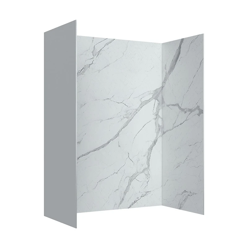 Ebblyn Stone-Effect Shower Wall Panel Surround, Set of 3 - White Marble