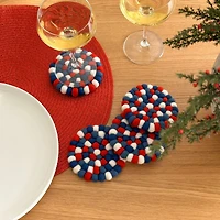 Wool Felt Ball Coasters by Torre & Tagus - Red Blue White