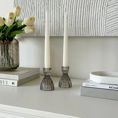 Olivia Clear Glass Candle Holder by Torre & Tagus - Smoke