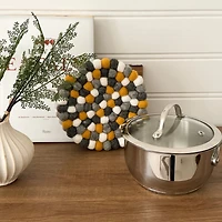 Wool Felt Ball Trivet by Torre & Tagus - Yellow Grey White