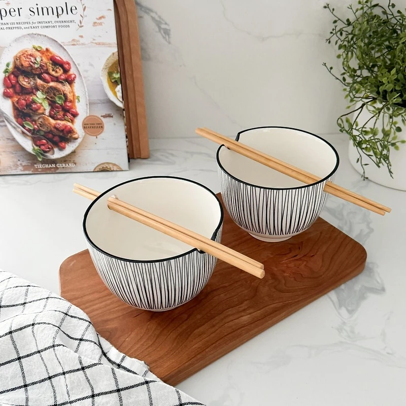 Set of 2 Kiri Noodle Bowls 5" with Chopsticks by Torre & Tagus