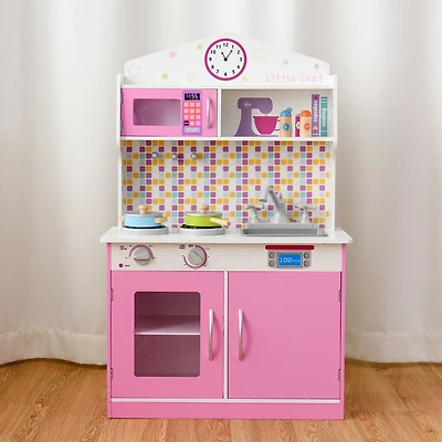 Kids Wooden Pretend Cooking Playset Cookware Play Set Kitchen Toys Toddler Gift - Pink