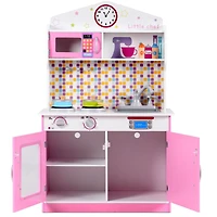 Kids Wooden Pretend Cooking Playset Cookware Play Set Kitchen Toys Toddler Gift - Pink