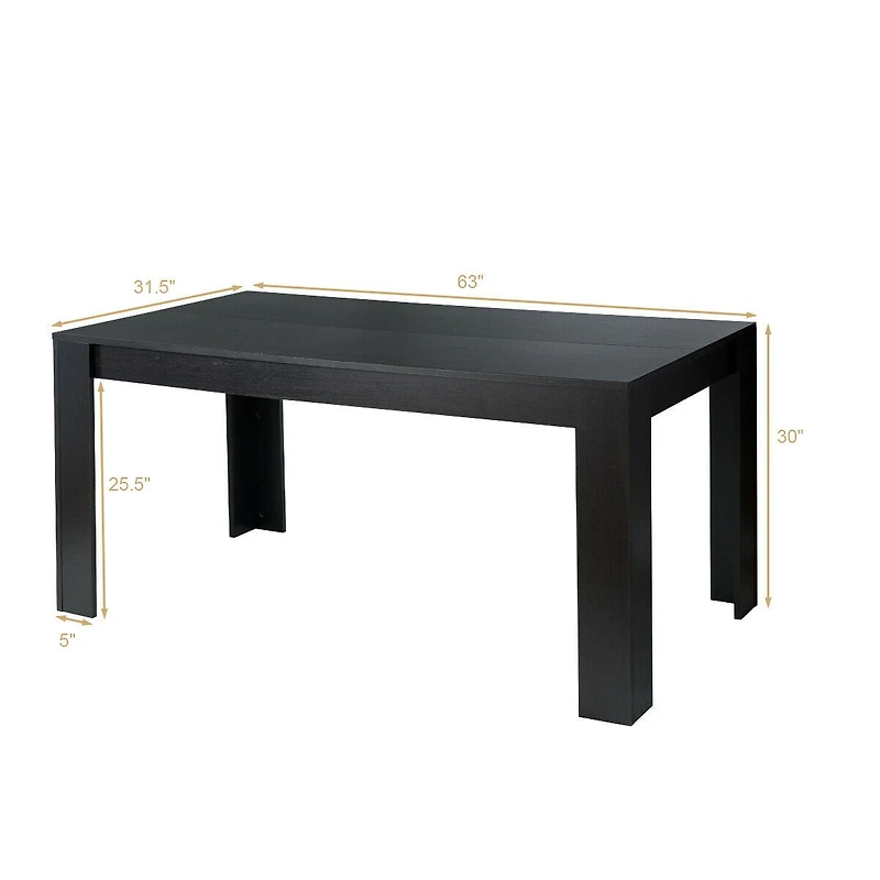 63" Rectangular Modern Dining Kitchen Table, For 6 People - Black