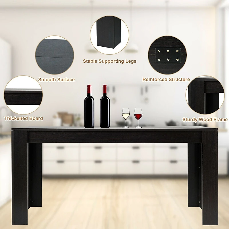 63" Rectangular Modern Dining Kitchen Table, For 6 People - Black